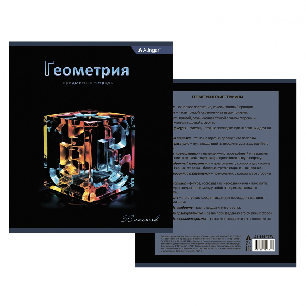 Комплект предметных тетрадей А5 36л., 10 предметов, со справочным материалом, скрепка, мелованный картон (стандарт), блок офсет, Alingar "Bright"