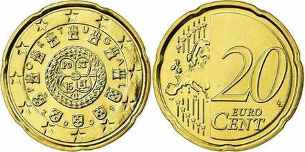 Португалия 20 евроцентов, 2008 - 2025 Королевская печать Афонсу I 1142 года XF
