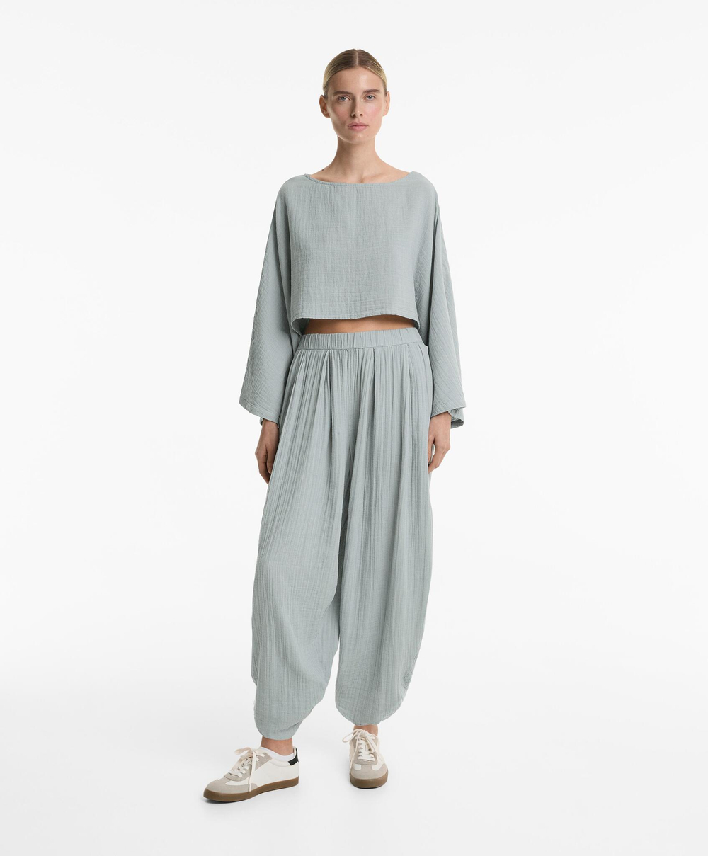 OYSHO Брюки-баллоны из 100% хлопка, серо-синий