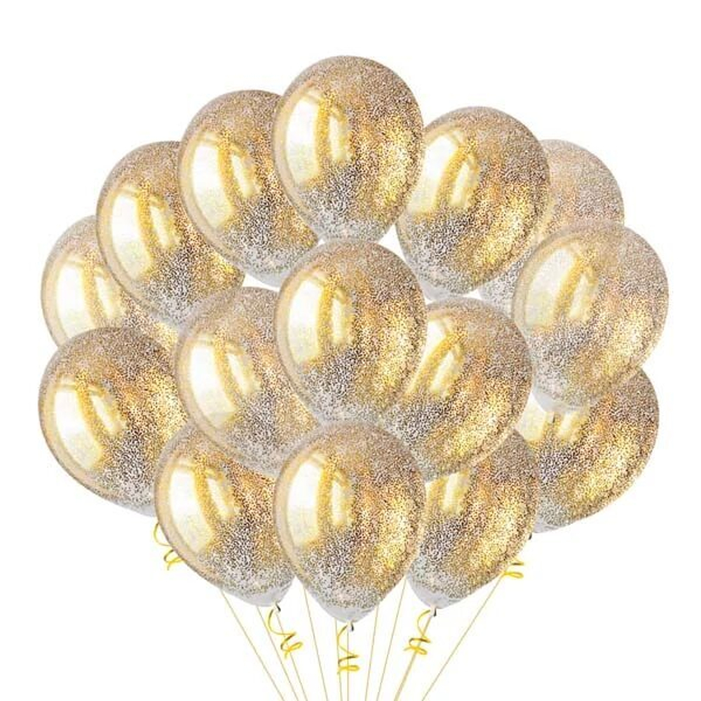 Облако шаров с золотым конфетти - 15 шариков