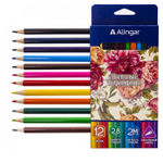 Карандаши цветные Alingar 12 цв., "Цветы" деревянные, трехгранные, заточенные, грифель 2.8 мм, картон. уп., европодвес