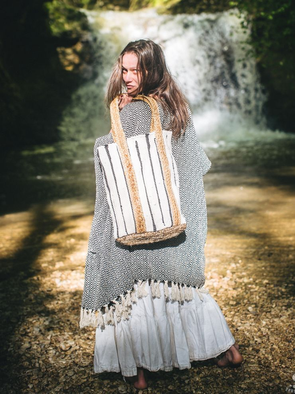 Бохо-накидка из фактурного хлопка (шоколад/ромб)