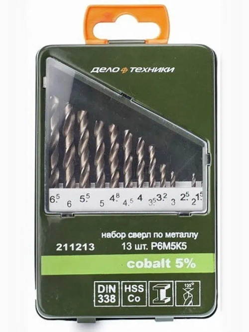 Набор сверл по металлу Дело техники Cobalt 5%, 13 шт, 211213