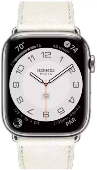 Умные часы Apple Watch Hermès Series 9 41 мм Steel Case , Silver/Blanc Swift Leather Single Tour