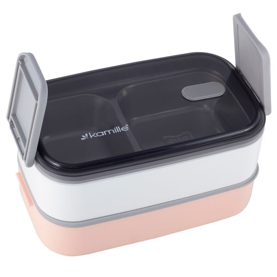 Ланч бокс двойной 1400 мл. Kamille KM 2134 пластик, нержавеющая сталь