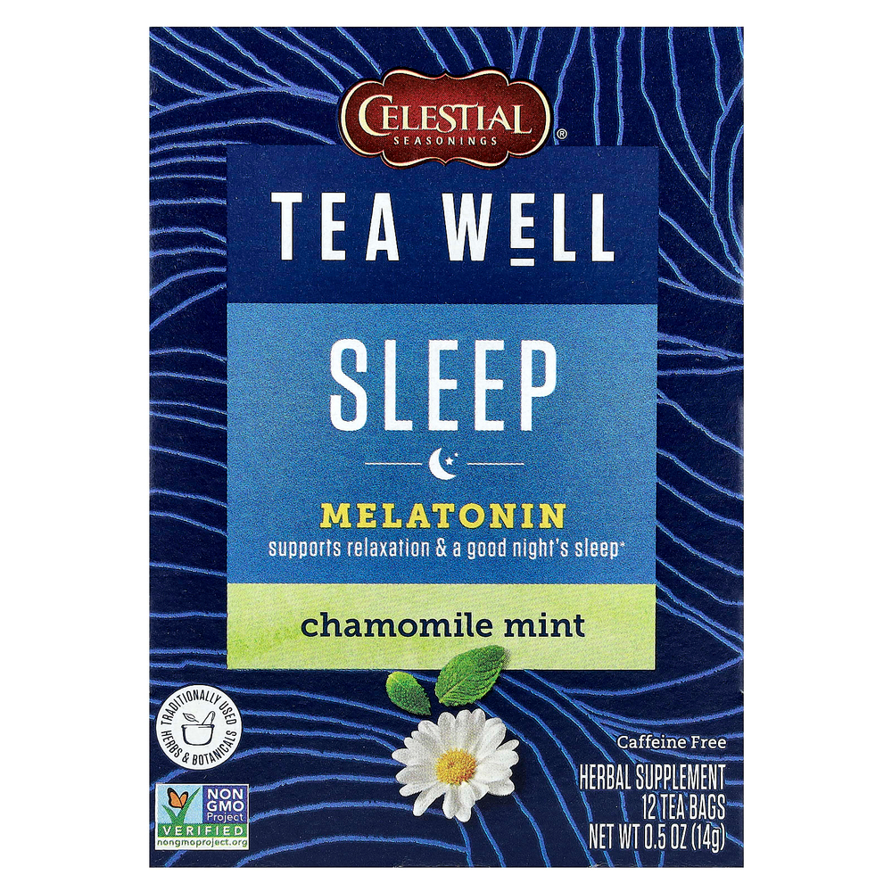 Celestial Seasonings, Tea Well, для сна, ромашка и мята, без кофеина, 12 чайных пакетиков, 14 г (0,5 унции)