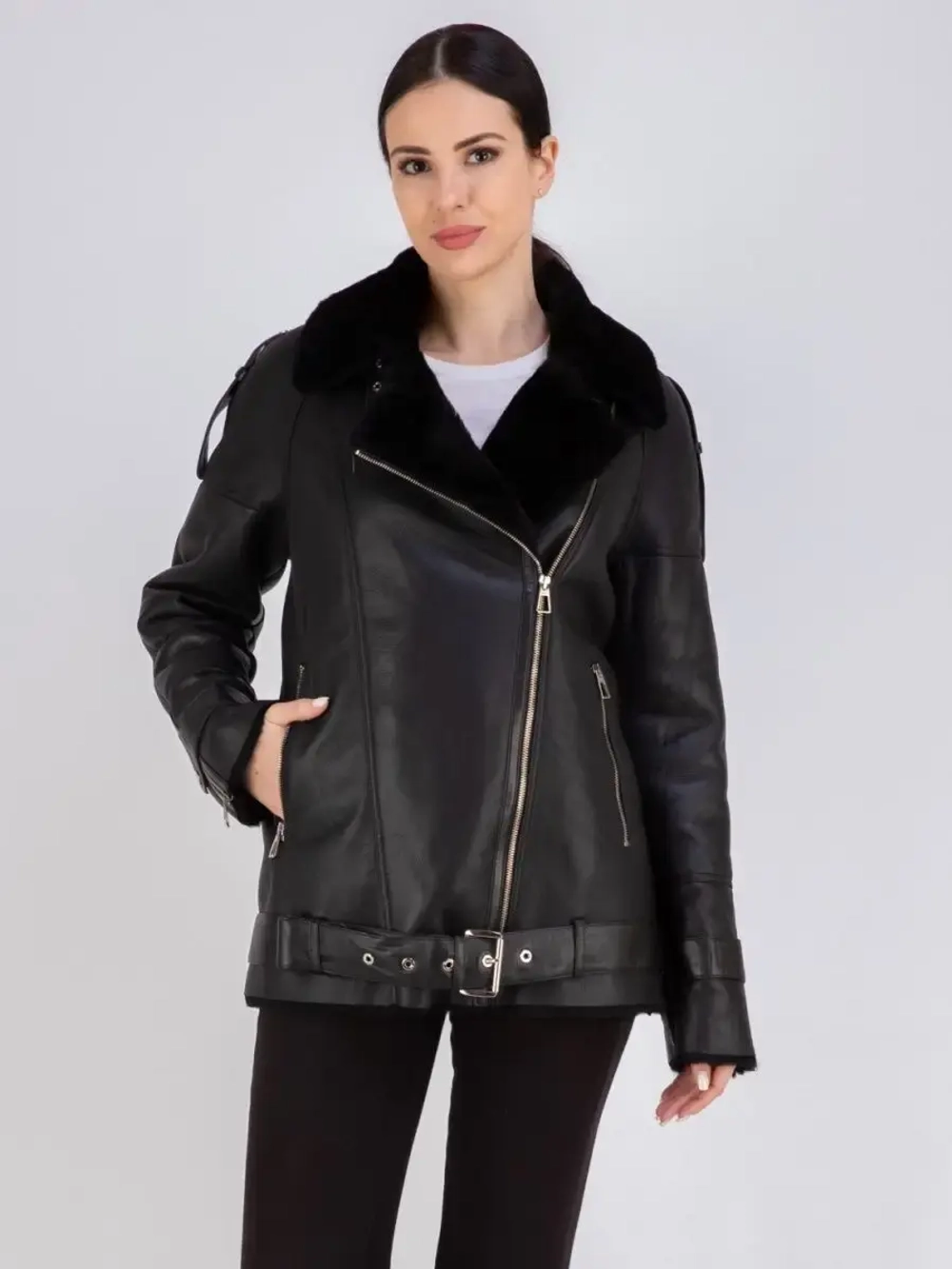 Дубленка авиатор женская натуральная оверсайз Турция