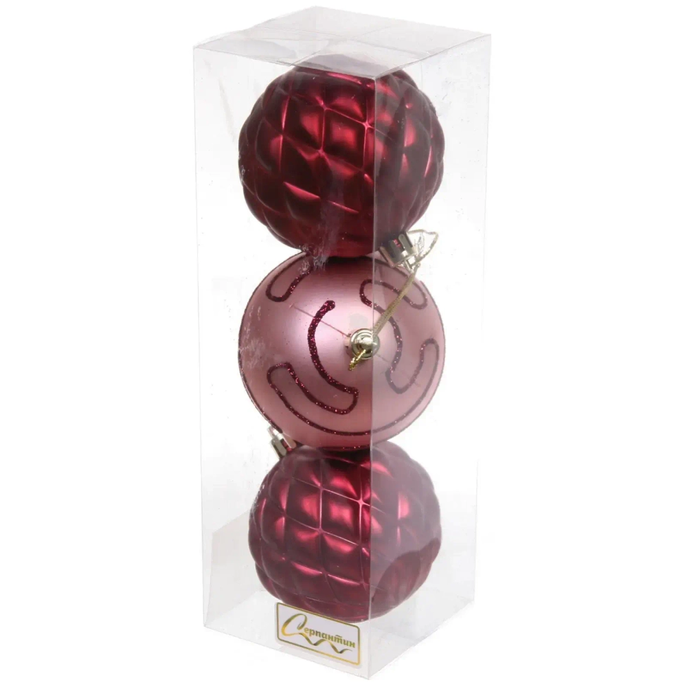 Новогодние шары 7см (набор 3шт) «Сказочная мечта», роз.золото/рубин