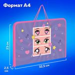 Папка для труда на молнии с ручками ПИФАГОР А4, 1 отделение, пластик, органайзер, "Anime eyes", 272228