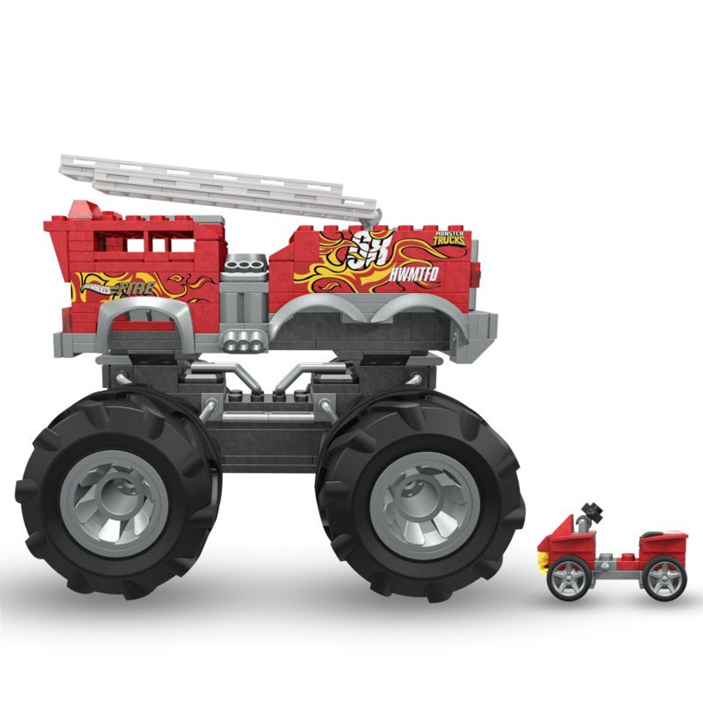 Hot Wheels Monster Trucks Mega - Транспортное средство, которое будет построено 5-Alarm + набор блоков вездехода HHD19