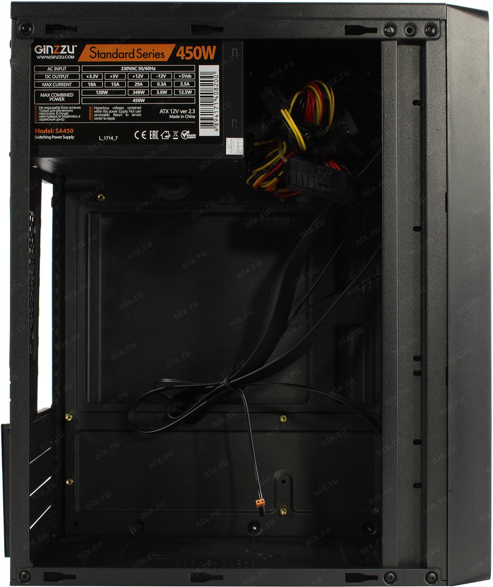 Корпус Minitower Ginzzu B180 MicroATX 450W (24+4пин)