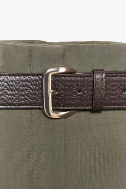 ZARA БРЮКИ PAPER BAG С ПОЯСОМ, ЗЕЛЕНОВАТЫЙ