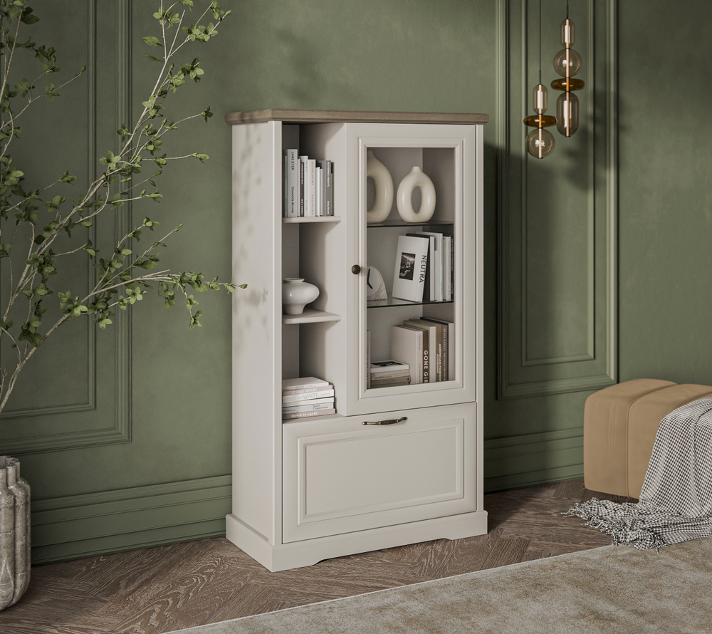 TOSCANA NEW, Шкаф с витриной 1V1D3N. Цвет ПЕРСИДСКИЙ ЖЕМЧУГ/КАНЬОН