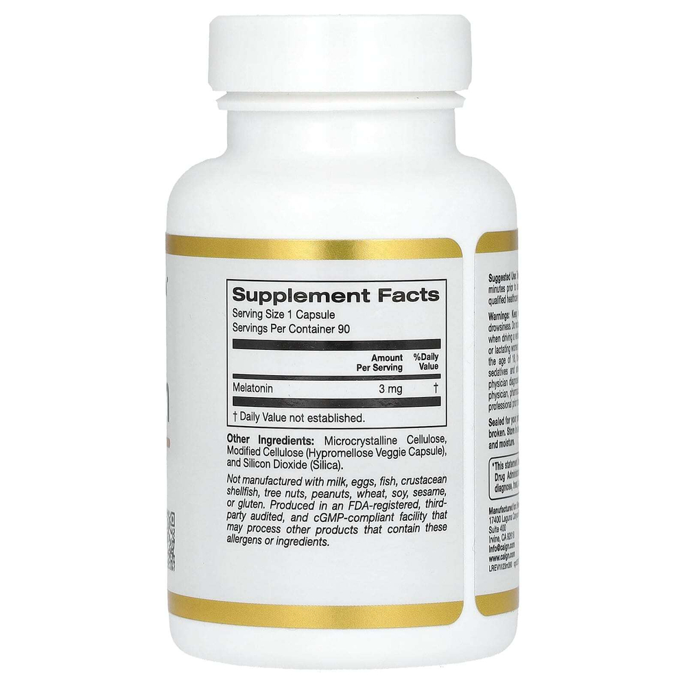 California Gold Nutrition, мелатонин, 3 мг, 90 растительных капсул