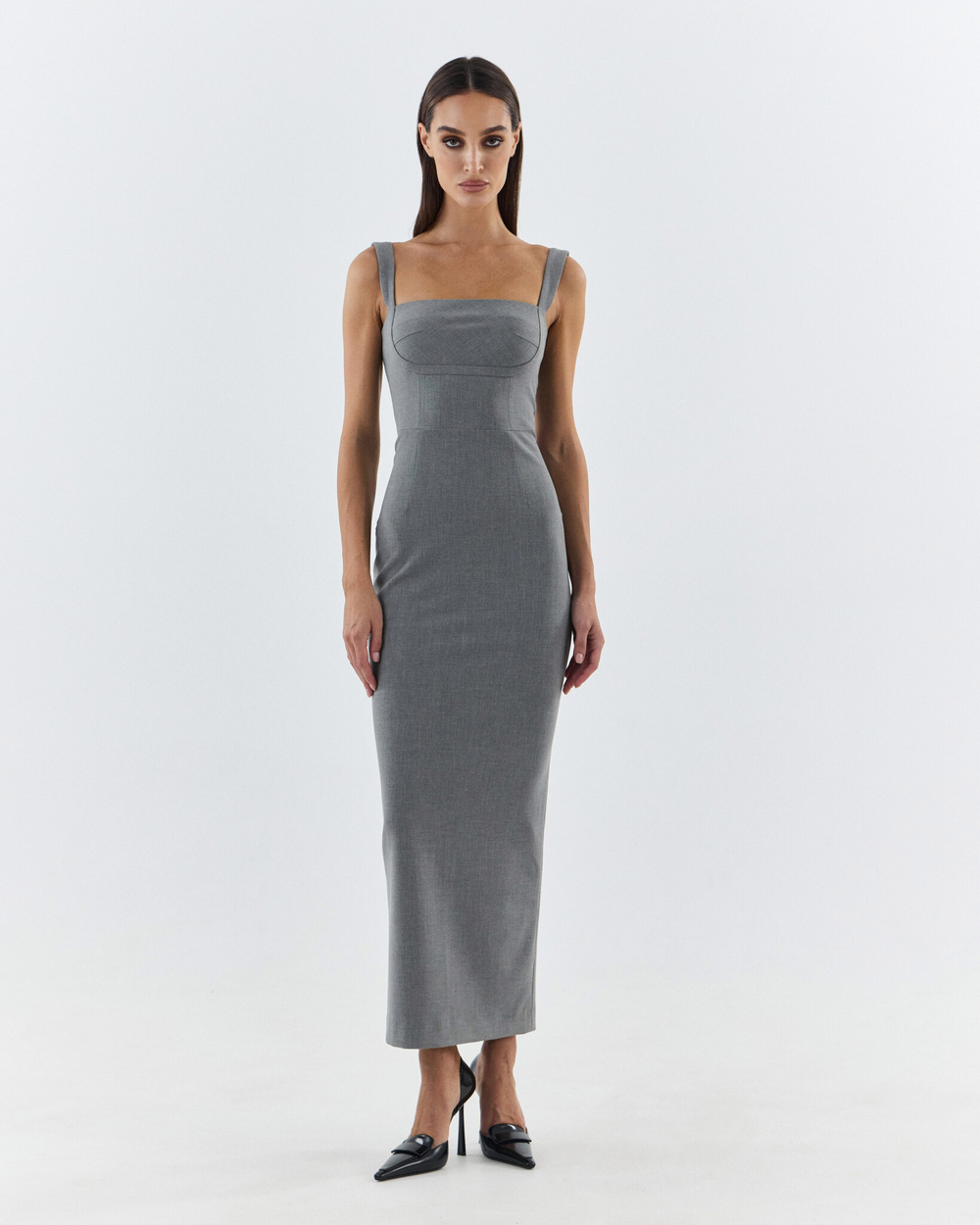 Платье макси серое