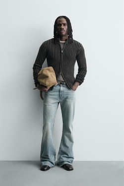 ZARA КАРДИГАН В РУБЧИК, ЧЕРНЫЙ