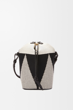Loewe Маленькая сумка-ведро Treasure Bako из жаккардовой парусины и телячьей кожи, натуральный/черный