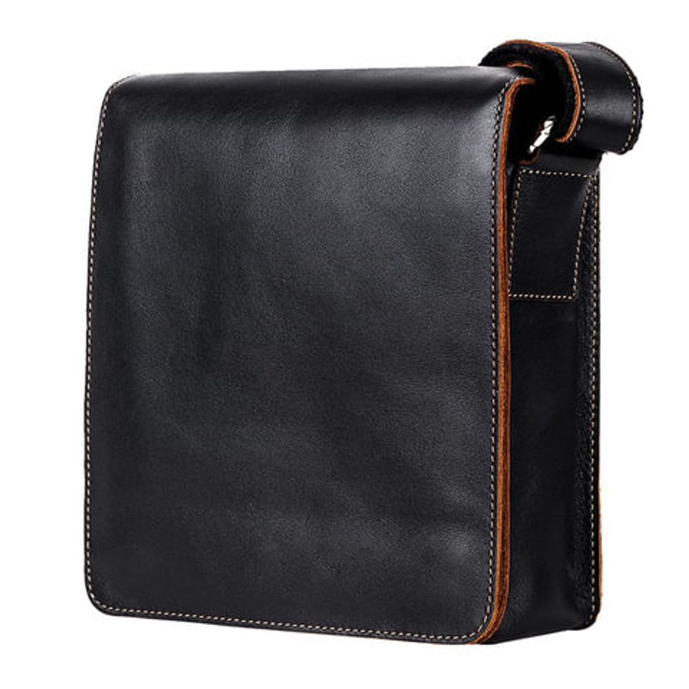 Сумка молодежная FABULA "Kansas", натуральная кожа, отстрочка, магнитный замок, 185x210x65 мм, черная, S.43.TX