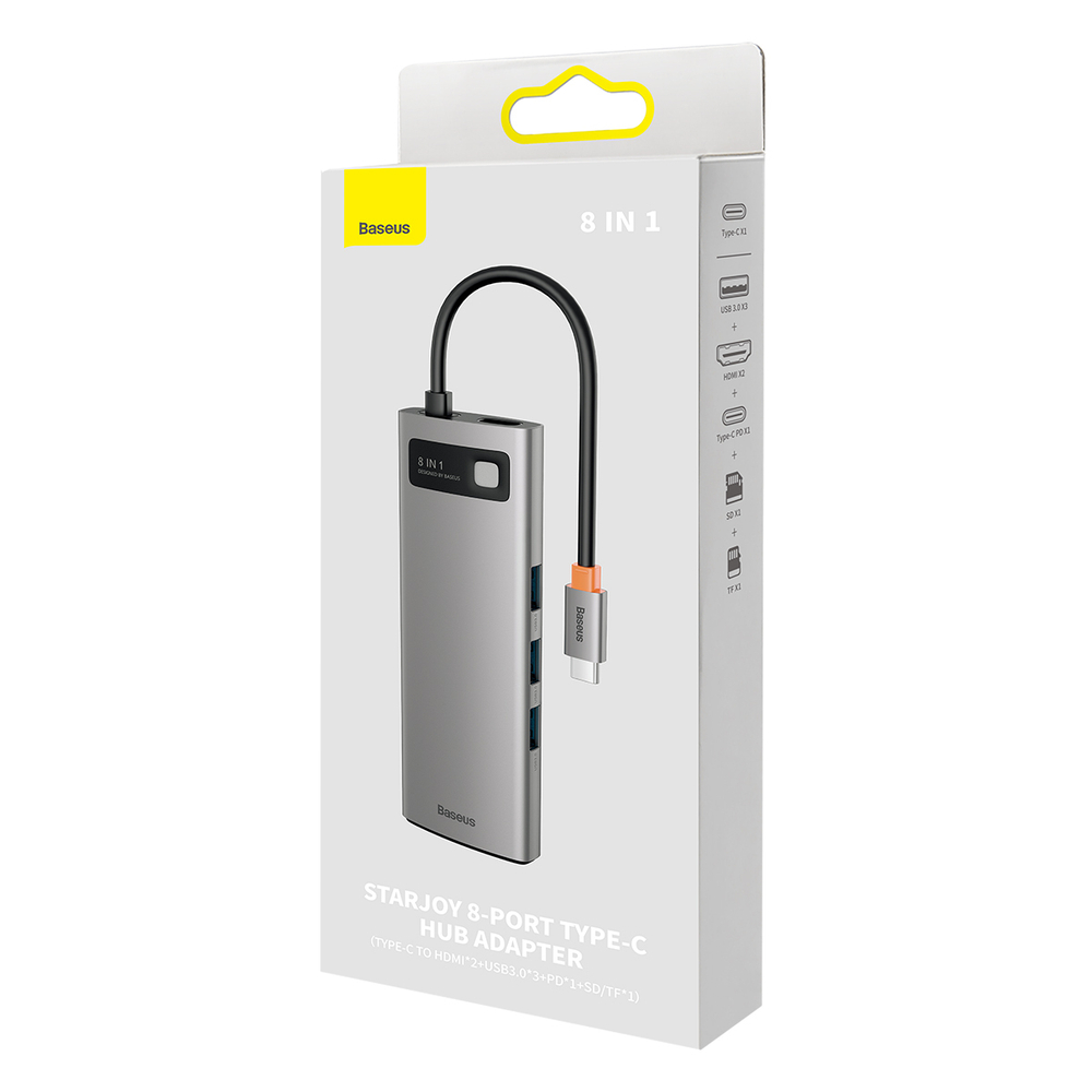 USB Хаб Baseus Metal Gleam 8in1 Multifunctional Type-C HUB (Type-C to 2xHDMI+3xUSB3.0+PD+SD+TF)