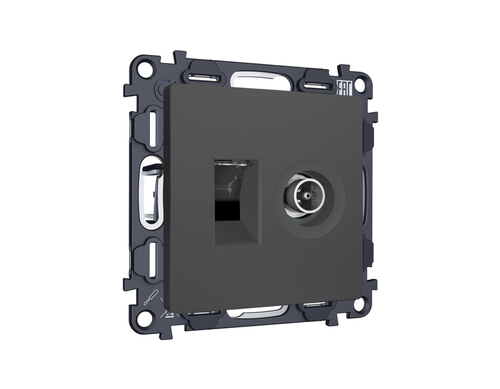 MA912510 Комплект мех-ма розетки компьютерной + TV оконечной RJ-45 с автоматической защитной шторкой ALFA Графит мягкое касание QUANT (AP9125, VM195)