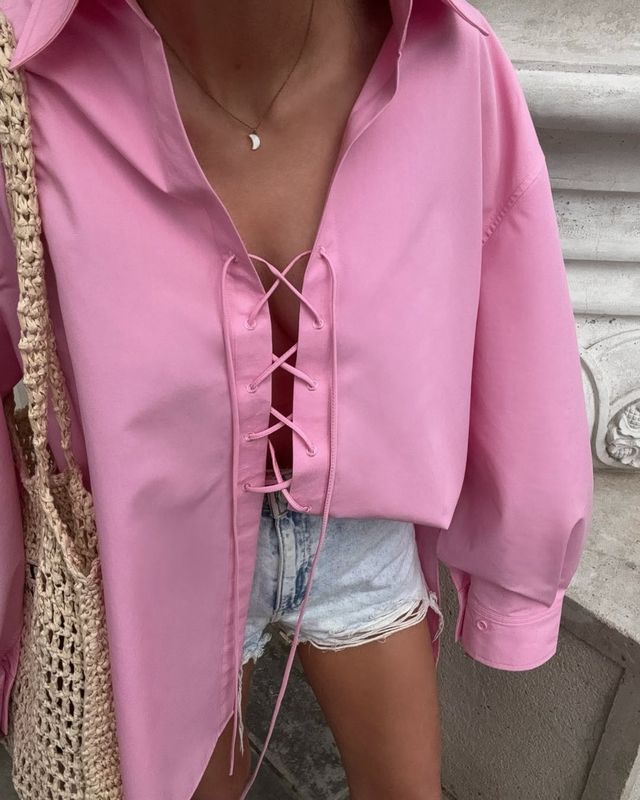 Рубашка удлиненная со шнуровкой