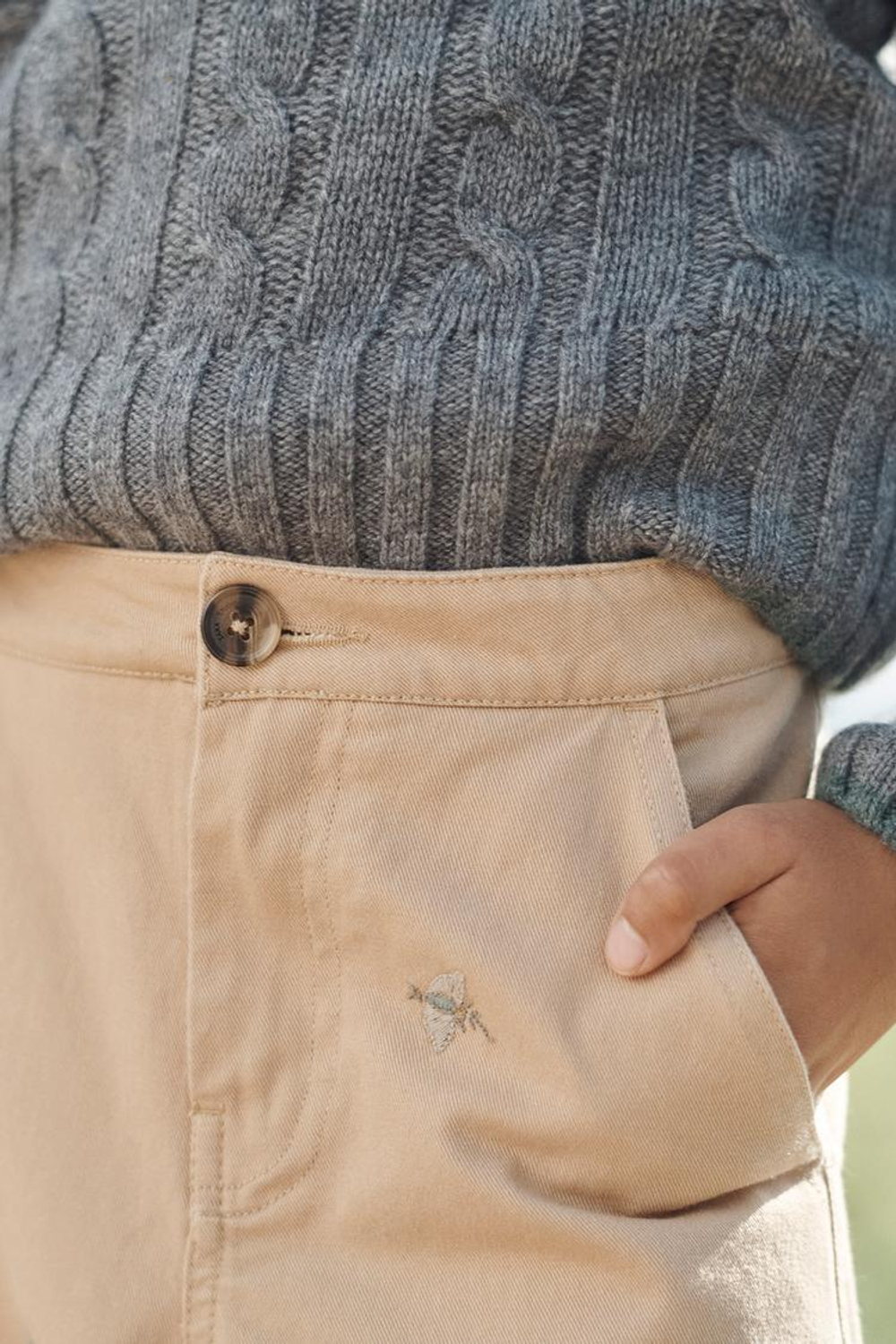 ZARA БРЮКИ ПРЯМОГО КРОЯ С ВЫШИВКОЙ, БЕЖЕВЫЙ