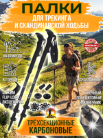 Палки для трекинга, скандинавский ходьбы/ телескопические Carbon pole EVA grip /2 шт, цвет черный
