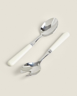 ZARA HOME НАБОР ПРИБОРОВ ДЛЯ САЛАТА С ЦВЕТНОЙ РУЧКОЙ (2 ШТ.), КРЕМОВЫЙ