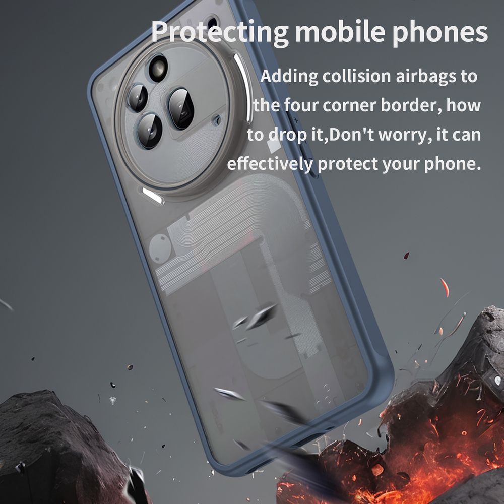 Усиленный чехол для Nothing Phone 3a Pro, синие рамки с матовой прозрачной крышкой