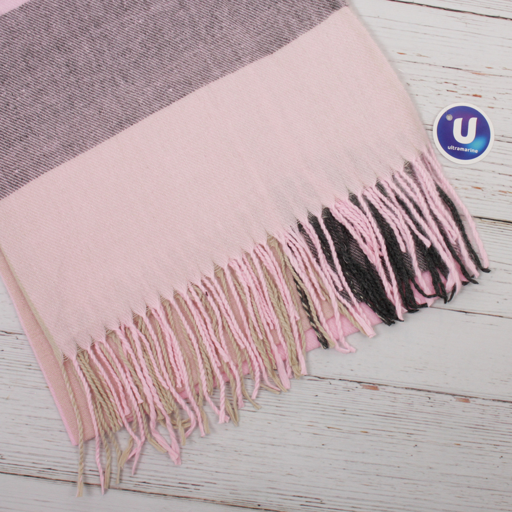 Палантин - шарф «ZIMA», принт в клетку, цвет розовый/серый, 180*70см (230гр)