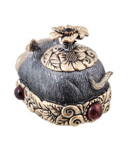 Народные промыслы AM-3955 Шкатулка «Кот в цветах» (латунь, янтарь)