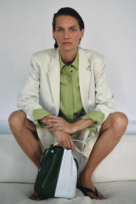 ZARA КОМБИНИРОВАННАЯ КОЖАНАЯ СУМКА, ЯРКО-СИНИЙ