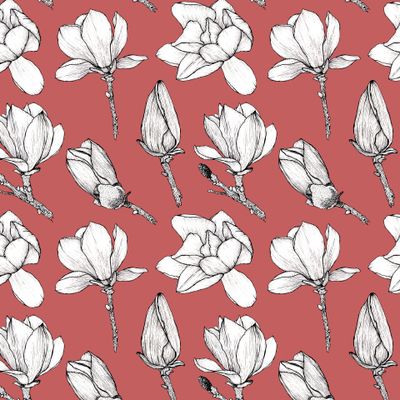 Цветы магнолии на лиловом фоне. Графика на однотонном фоне.