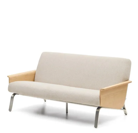 Двухместный диван Amsen, бежевый с подлокотниками из шпона дуба