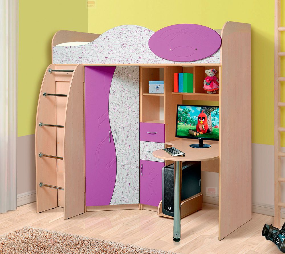 Уголок школьника "Омега  9" (млечный дуб/фиолет/арт фиолет), ЛДСП/МДФ, Фант-мебель, г. Волжск