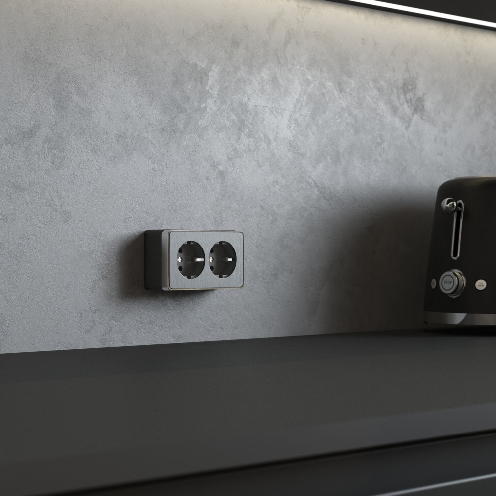 Розетка двойная с заземлением Gallant графит рифленый W5072104