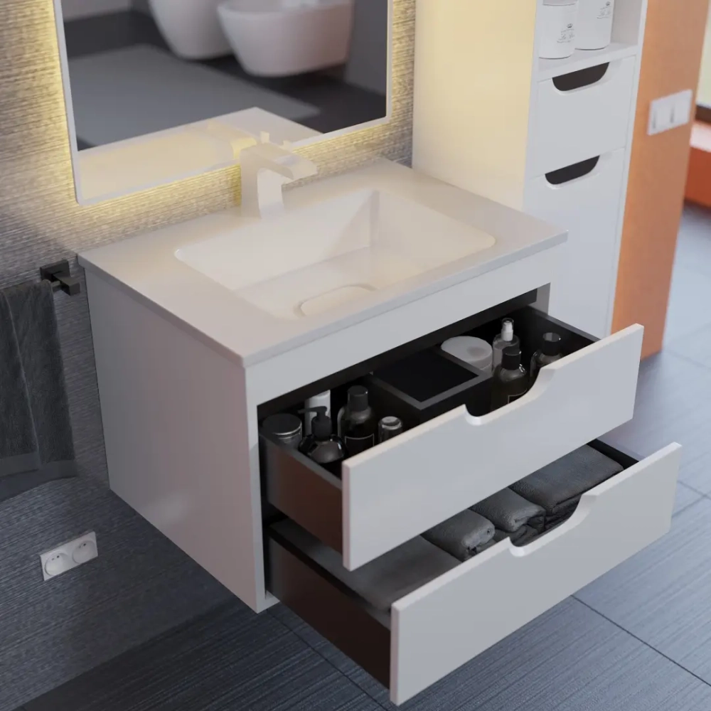 Тумба с раковиной для ванной Uperwood Modul 65 см, подвесная, матовая, белая/графит
