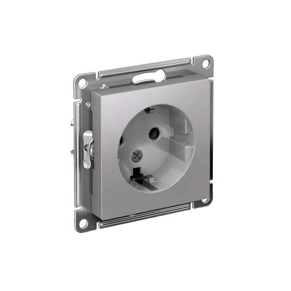 Розетка 1-м СП AtlasDesign 16А IP20 с заземл. механизм алюм. SE ATN000343