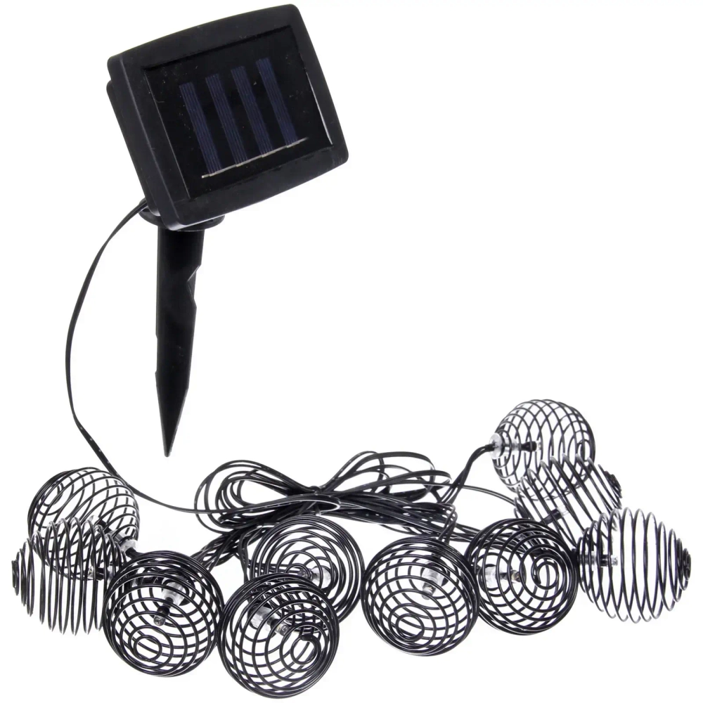 Гирлянда для улицы «Солнечный виток» 4 м 10 ламп LED (4*5 см) чёрн.пров, 2 реж.,IP-54, Теплый белый (солнечная батарея)