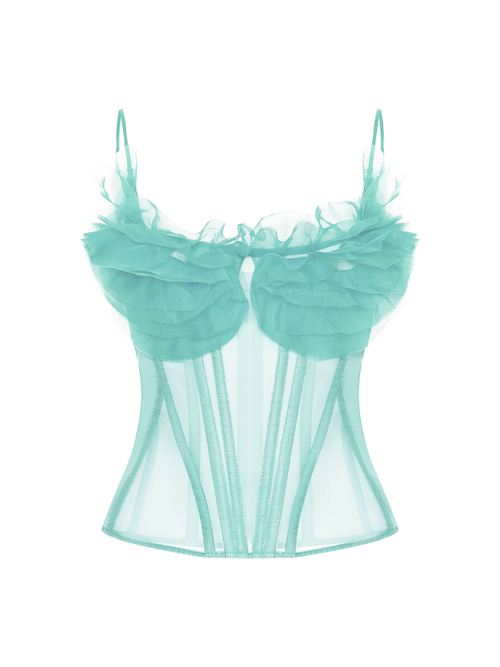 Топ-бюстье из тонкой органзы декорированный воланами
