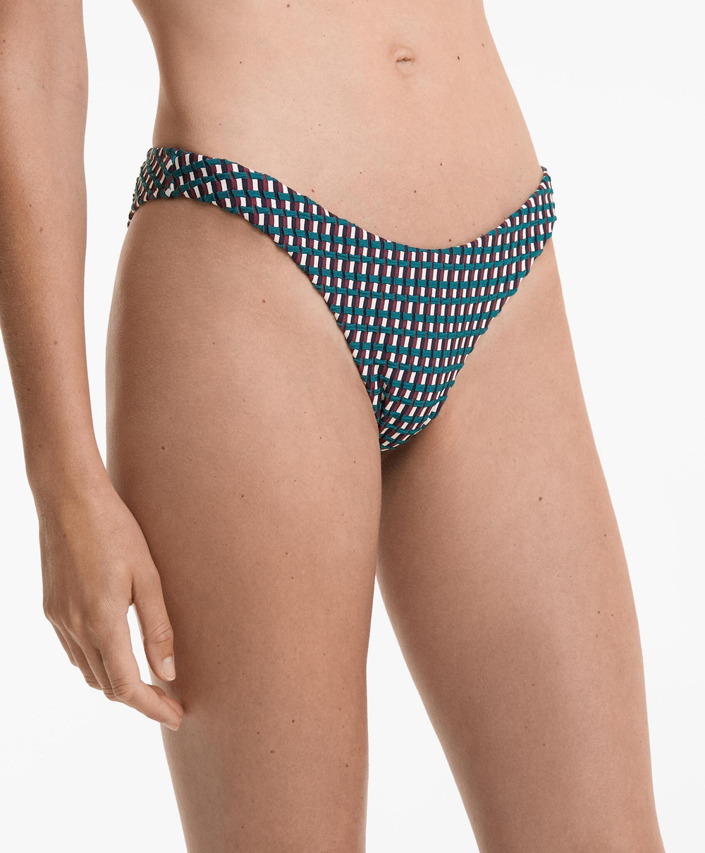 OYSHO Трёхцветные жаккардовые плавки-бикини средней длины с U-образным вырезом, зеленый