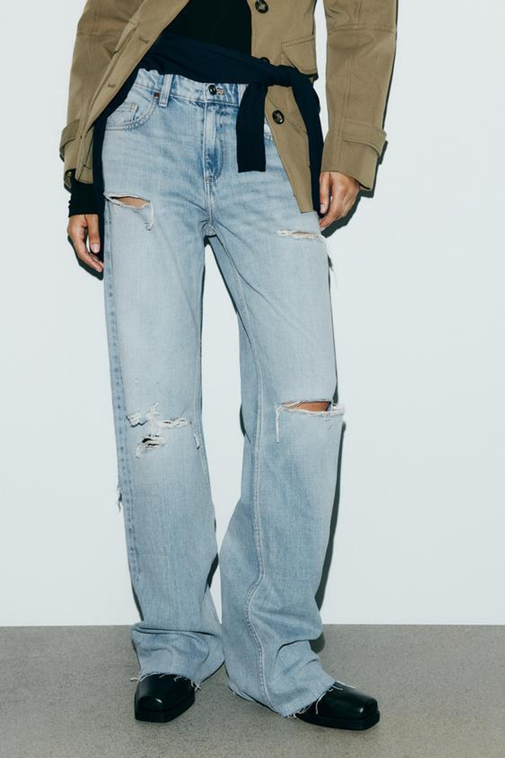 ZARA ДЖИНСЫ TRF WIDE LEG С РАЗРЕЗАМИ И СРЕДНЕЙ ПОСАДКОЙ, ГОЛУБОЙ