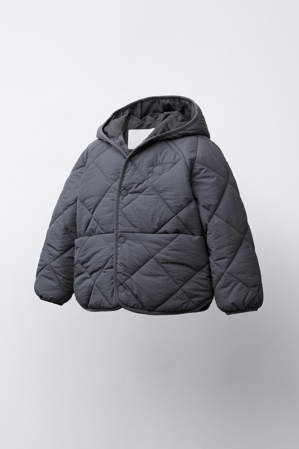 ZARA СТЕГАНАЯ КУРТКА WATER REPELLENT, АНТРАЦИТОВО-СЕРЫЙ