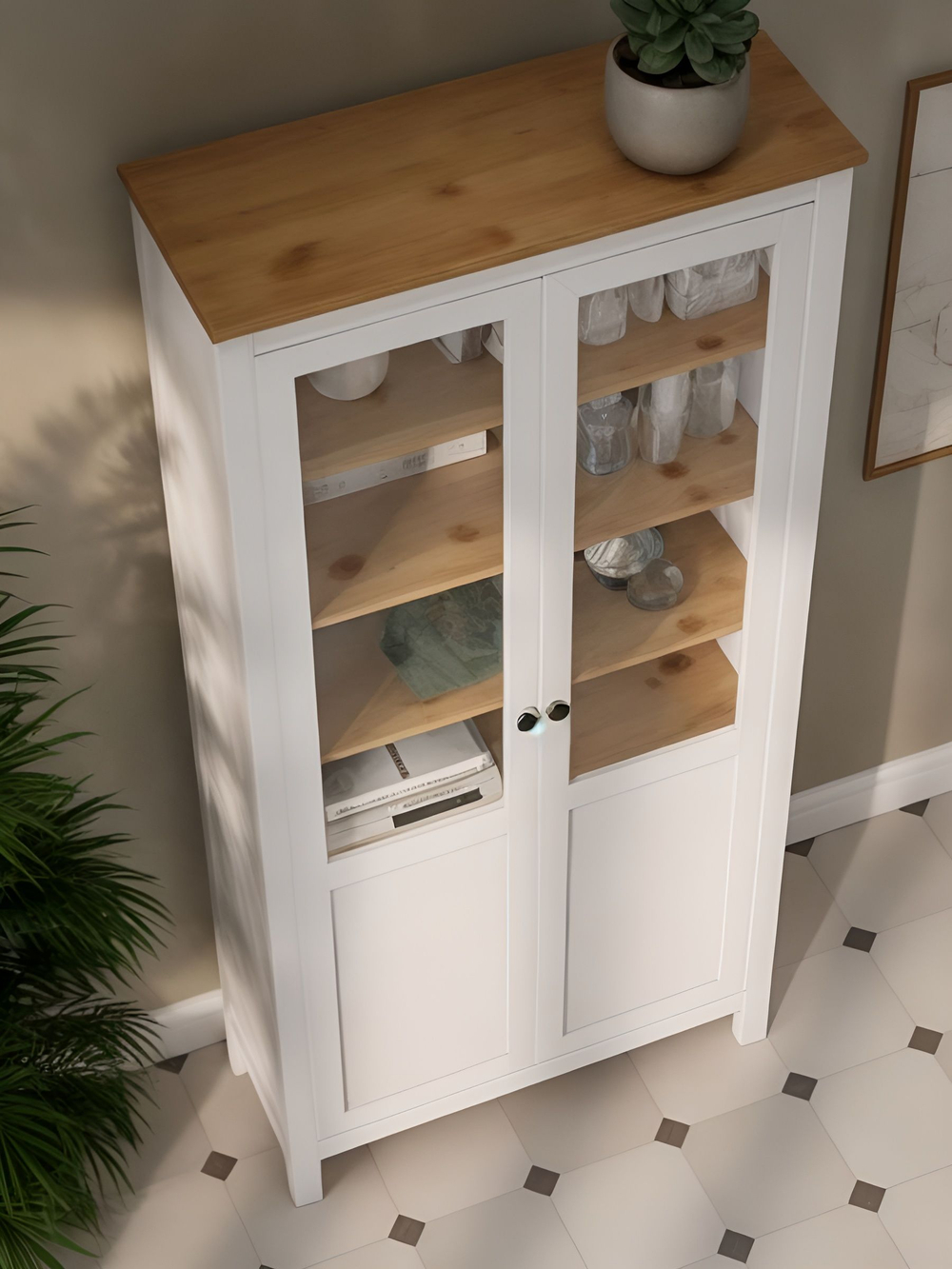 IKEA Шкаф с 3мя ящиками HEMNES стекло/стекло, 198х90х37, белый/св-коричневый, из массива дерева, КЫМОР (ХЕМНЭС ИКЕА), массив сосны