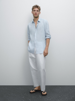 Massimo Dutti Рубашка приталенного кроя из 100% льна, небесно-голубой