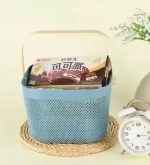 Корзина для хранения с деревянной ручкой «ФАРГО», цвет голубой, 24*23,5*18см