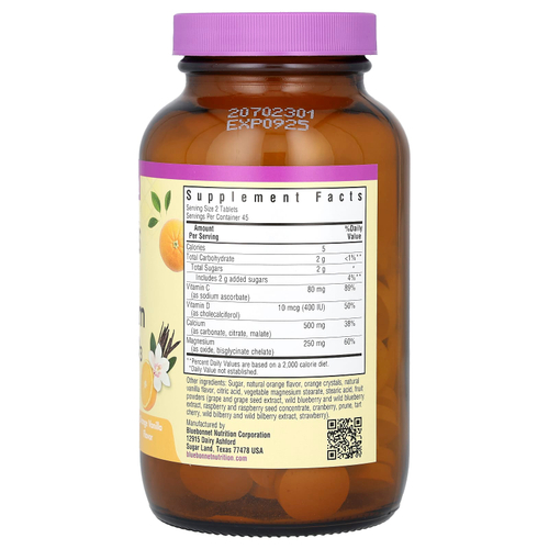 Bluebonnet Nutrition, EarthSweet, жевательные таблетки, кальций, магний и витамин D3, со вкусом апельсина и ванили, 90 жевательных таблеток