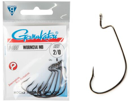 Крючки офсетные Gamakatsu WORM 314 HOOKS №2/0, 6шт.
