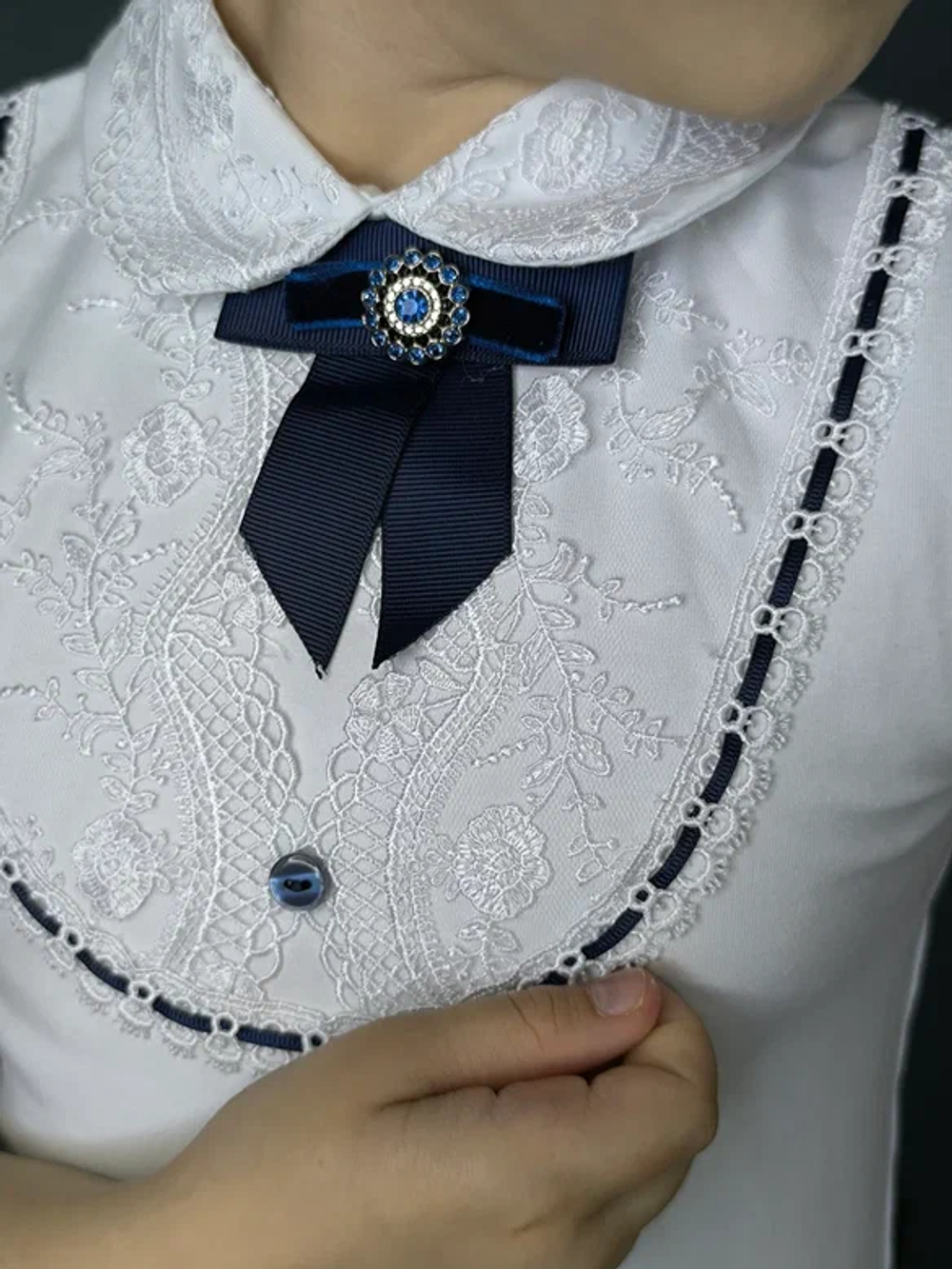 19308, Блузка, белый/синий, к/р, р.116-52 - р.158-80 д/д