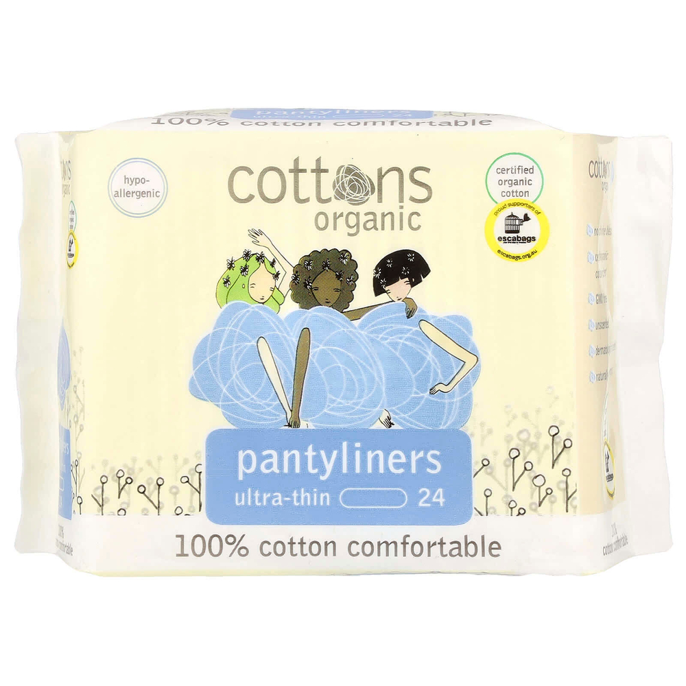 Cottons, 100% хлопок, удобные ежедневные прокладки, ультратонкие, 24 прокладки